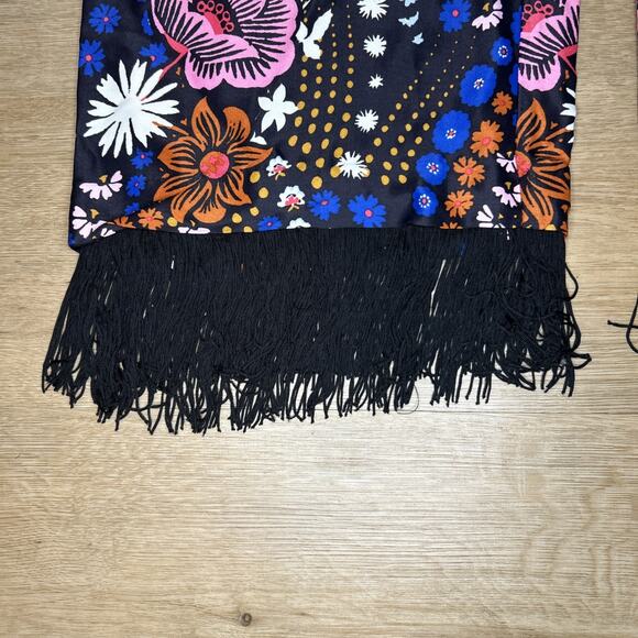 Maeve Women’s 8 Pants Floral Fringe Satin Crop Boho Festival Maximalist Artsy - Picture 3 of 8